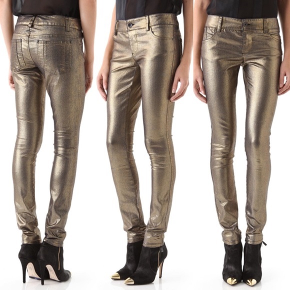 Alice + Olivia Gold 5 pocket skinny jeans/pants, 4 - Picture 1 of 4
